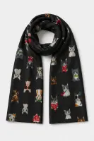 GK6835 Teddy Bear Print Scarf - Black